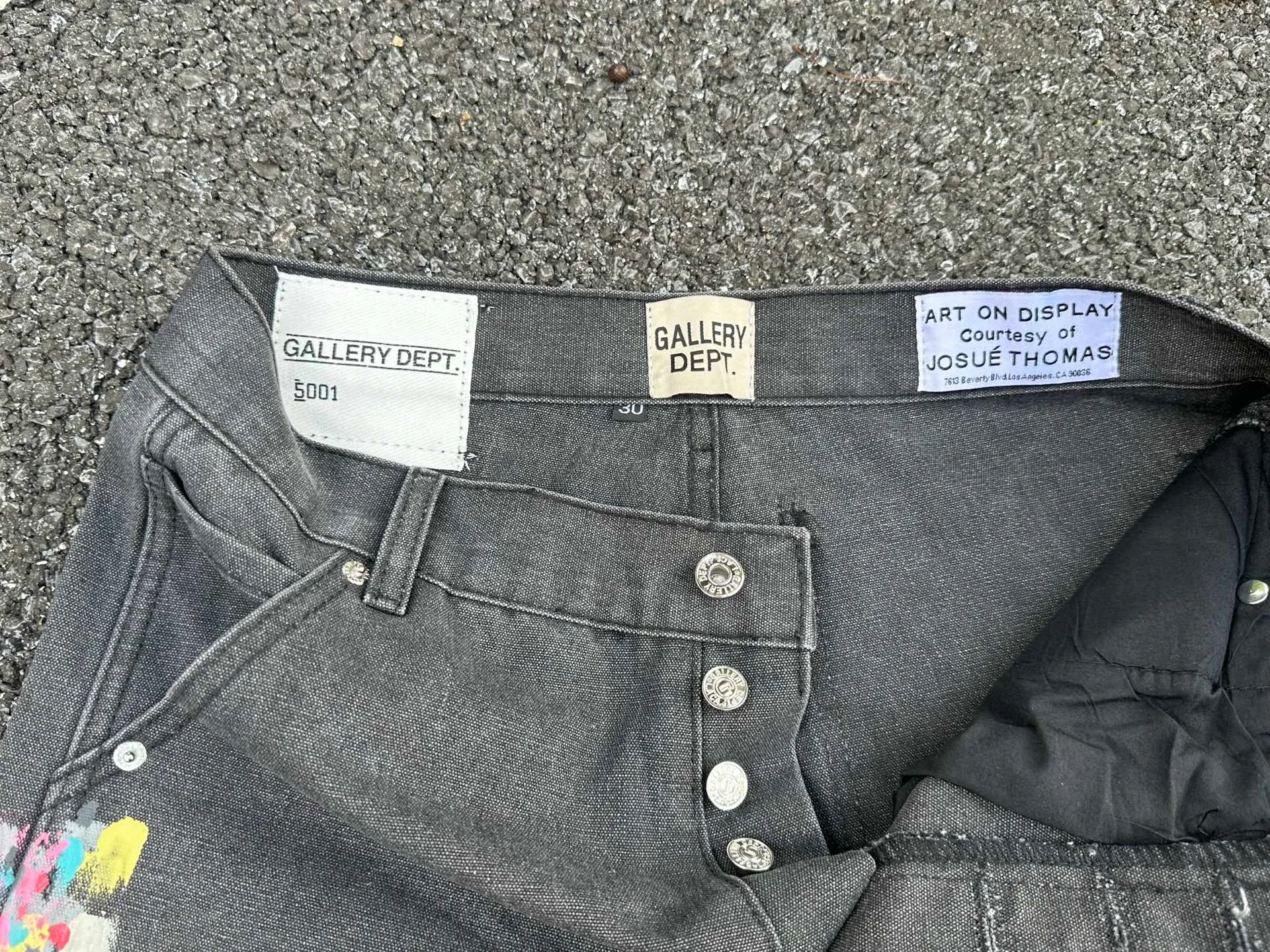 P240💰GA01 GALLERY DEPT. Spliced ​​washed retro jeans for men and women, high street splash pants, micro-flared casual trousers, trendy couples, the same style. Color: washed gray Size: 28 30 32 34 36 (corresponds to S M L XL XXL)